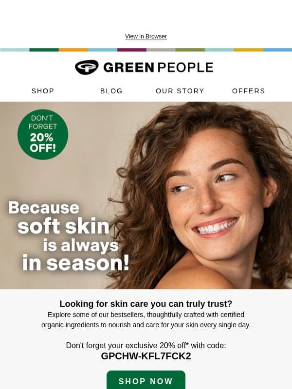 Skin care essentials you can trust email from Green People