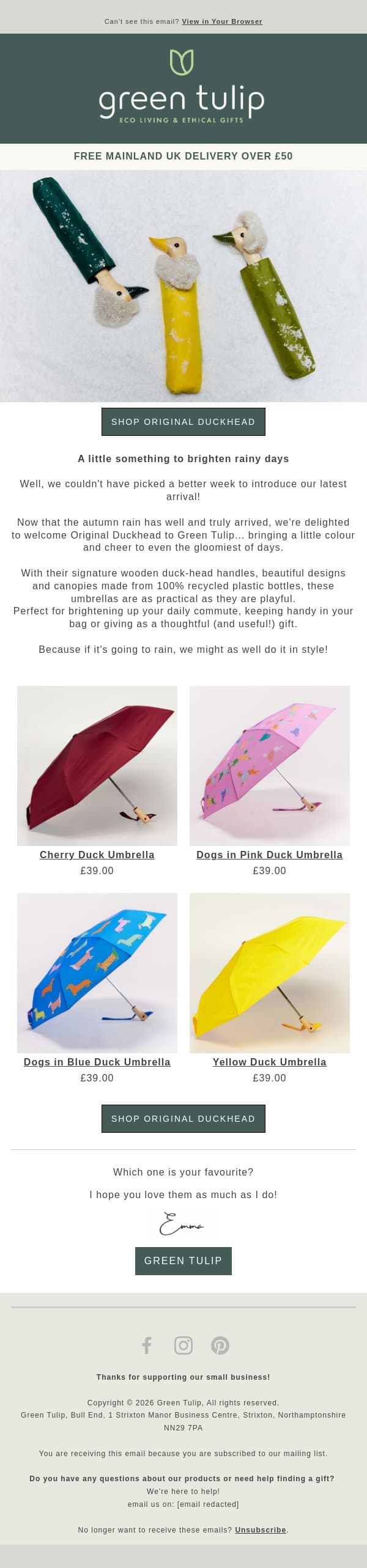Rain, rain... meet Original Duckhead! ☔ email from Green Tulip screenshot