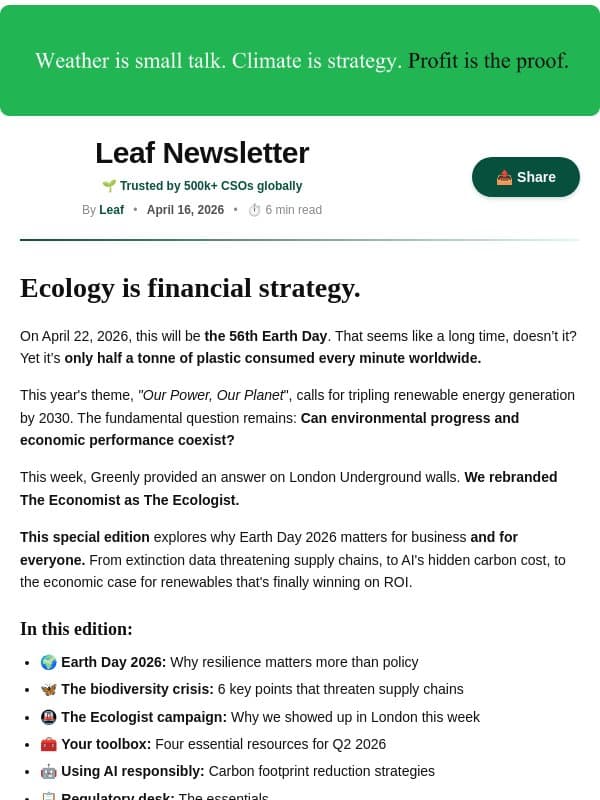 🍃 Leaf Newsletter: We hijacked The Economist. Here's why email from Greenly