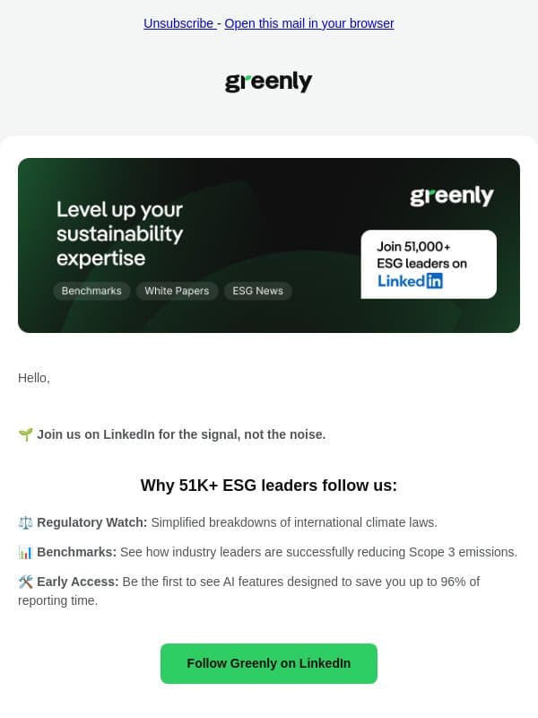 Why 51 000+ ESG leaders follow Greenly on LinkedIn email from Greenly