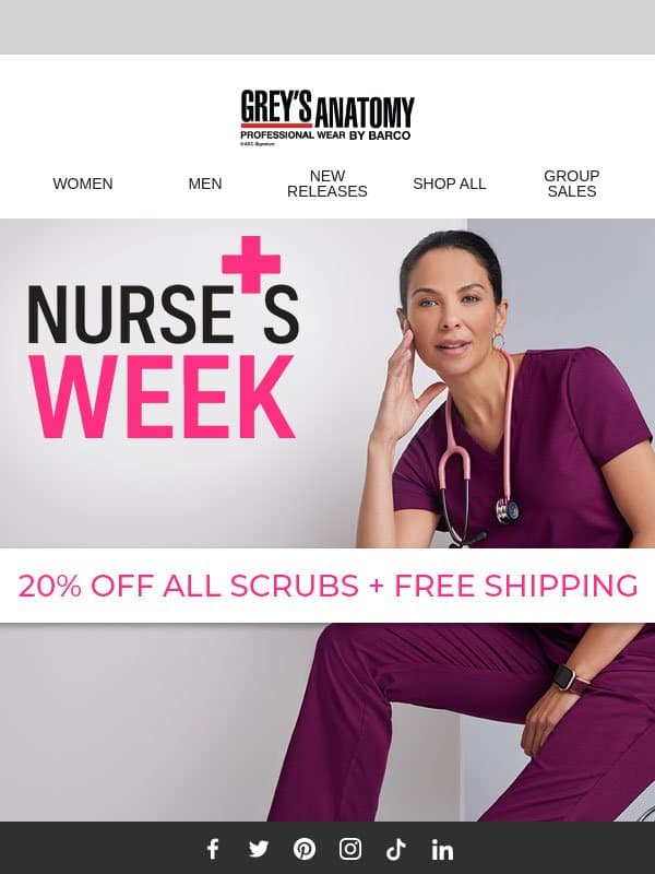 Don't Miss Out on Nurse's Week Specials! email from Grey's Anatomy Scrubs
