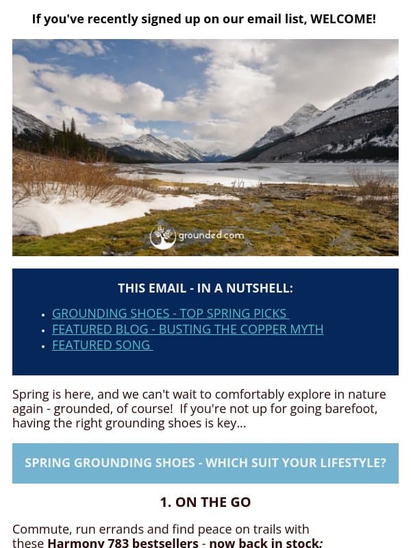 🌿 Spring Into Action with the Best Grounding Shoes email from Grounded