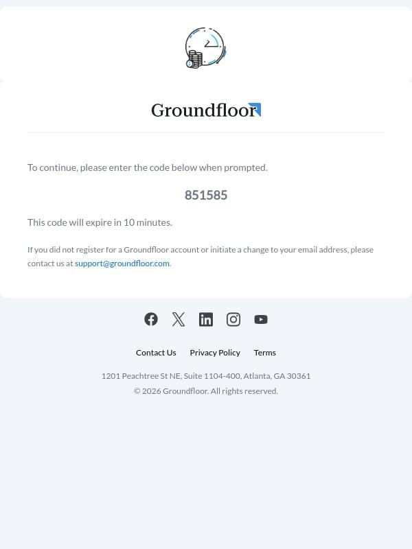 Verify Your Email With Groundfloor! email from Groundfloor screenshot