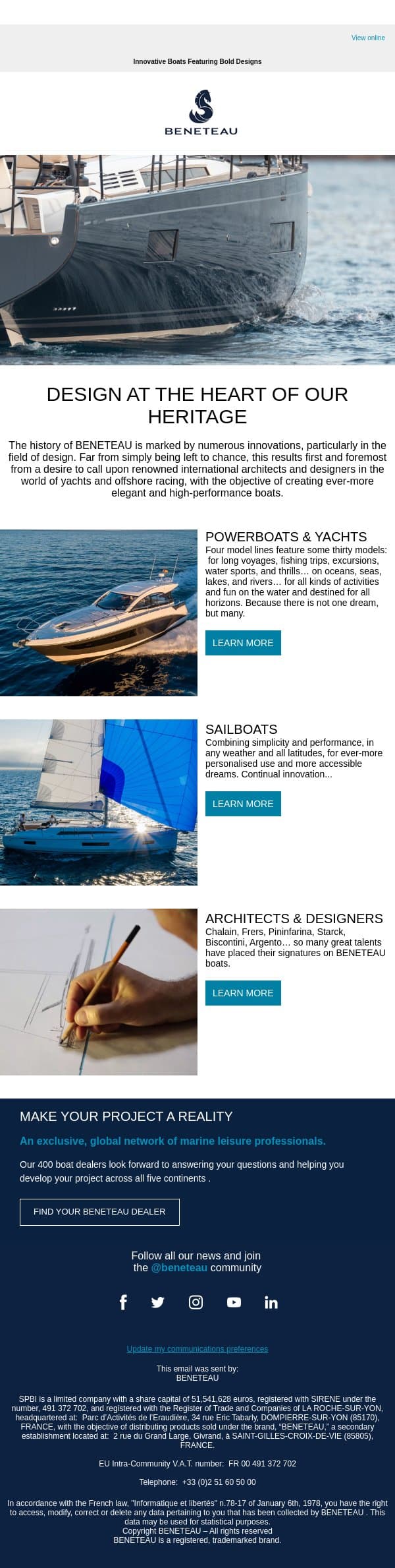 Designed to be remarkable email from Groupe Beneteau screenshot