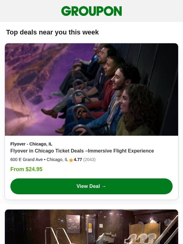 Flyover Flight Experience email from Groupon