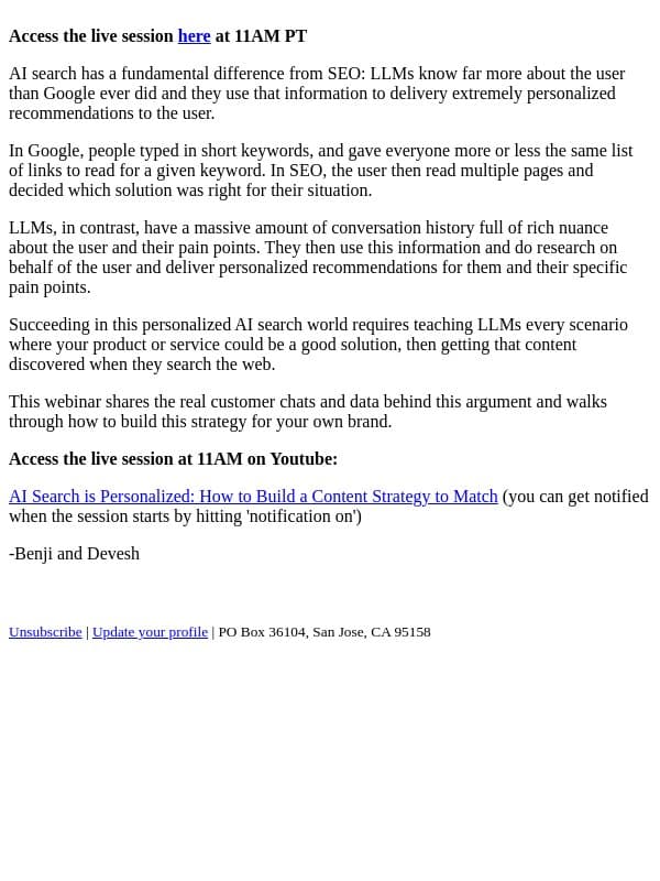 Live in 3 hours: AI search is personalized, here's how to build a strategy email from Grow and Convert
