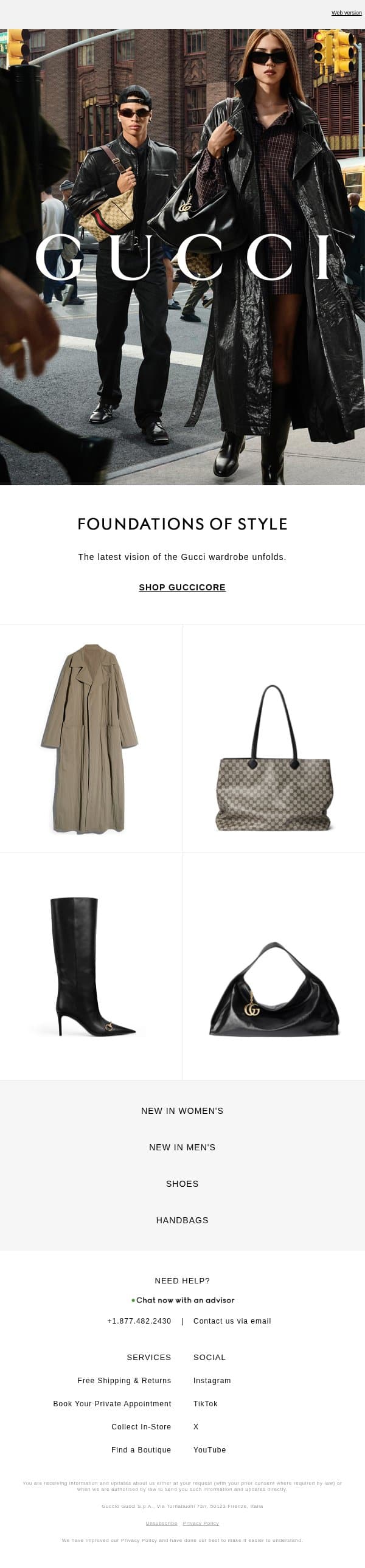 New Now: GucciCore email from Gucci screenshot