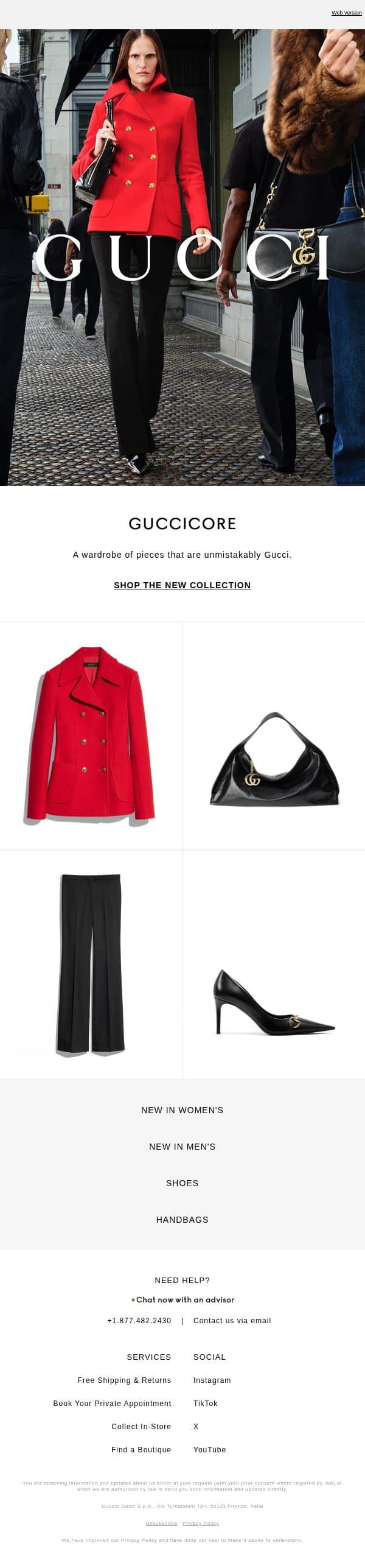 The GucciCore Wardrobe email from Gucci screenshot