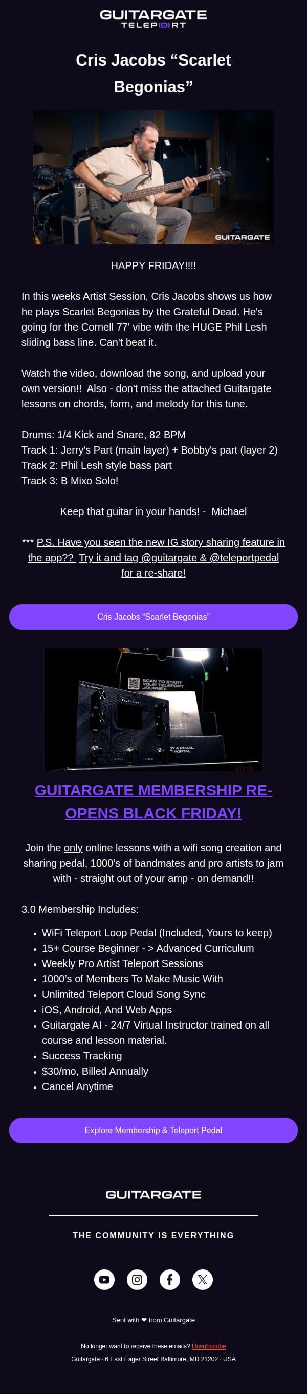 🎸 Cris Jacobs "Scarlet Begonias" | NEW TELEPORT SESSION email from GuitarGate screenshot