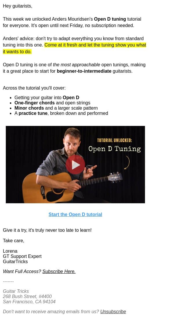 A simple tuning that changes everything 🎸 email from GuitarTricks screenshot