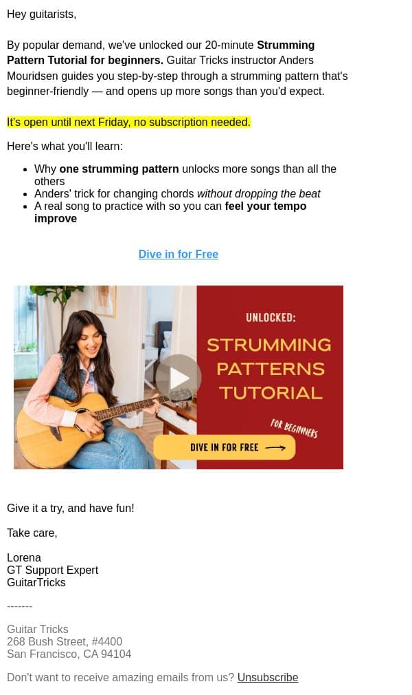 Unlocked: Strumming made simple 🎸 email from GuitarTricks screenshot