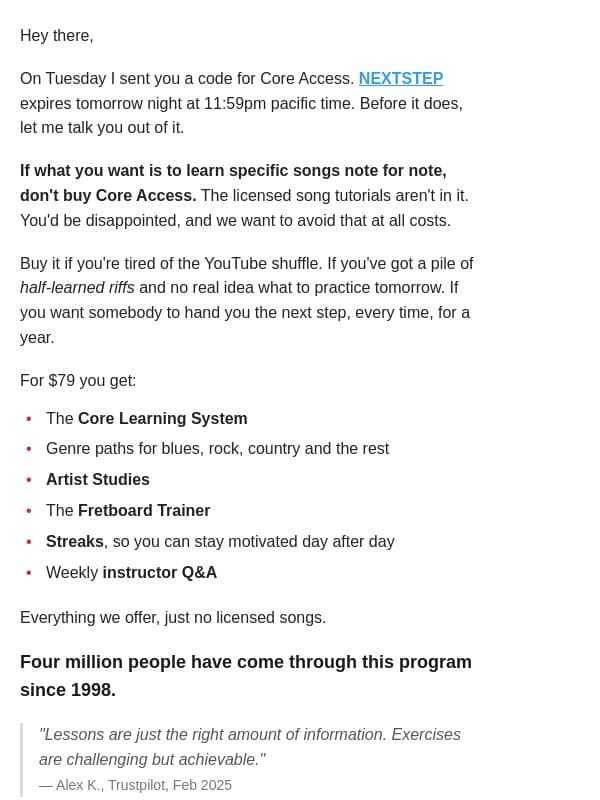 Let me talk you out of this email from GuitarTricks