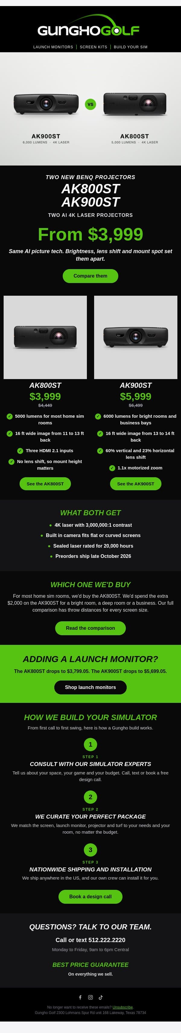 Meet the new BenQ AK800ST and AK900ST email from GungHo Golf screenshot