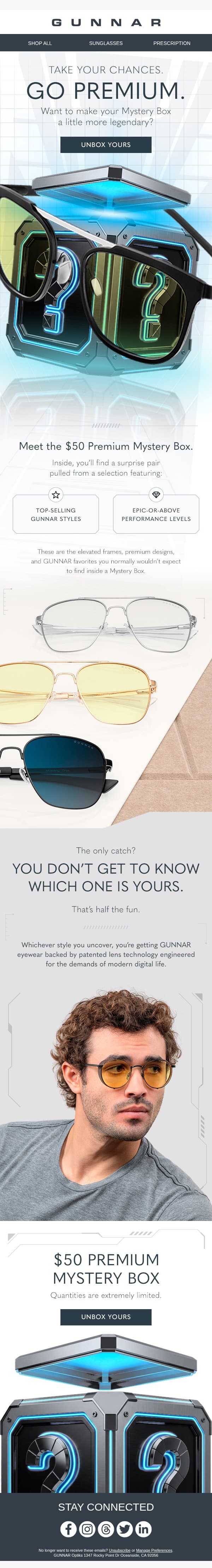 $50 Could Unbox Something Epic π email from Gunnar Optiks screenshot