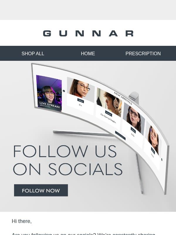 Follow GUNNAR for Streams & VIP Perks email from Gunnar Optiks