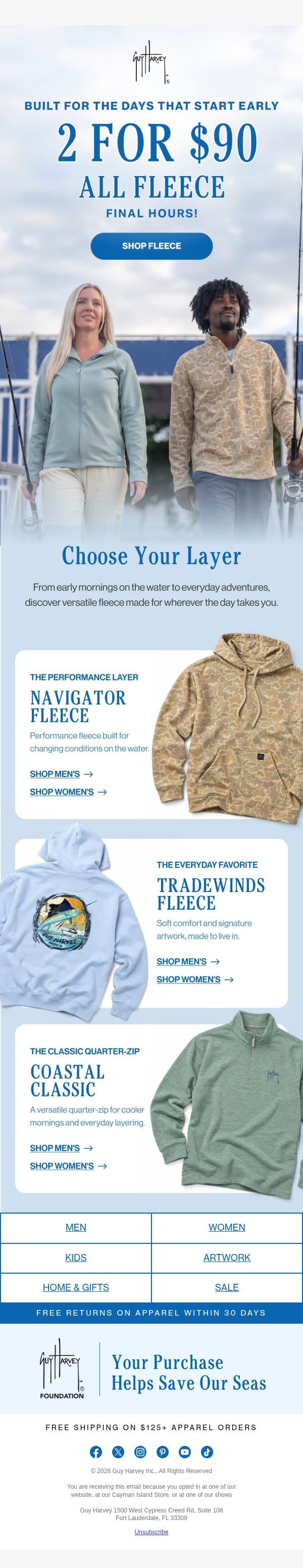 Last Chance to Get 2 Fleece Styles for $90 email from Guy Harvey screenshot