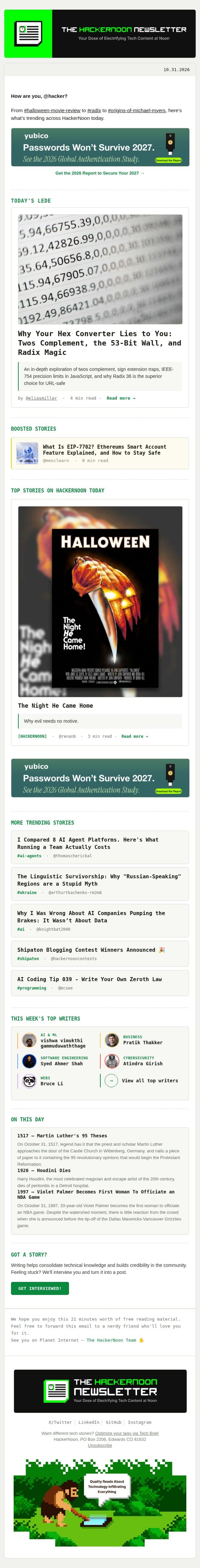 The Night He Came Home email from Hackernoon screenshot