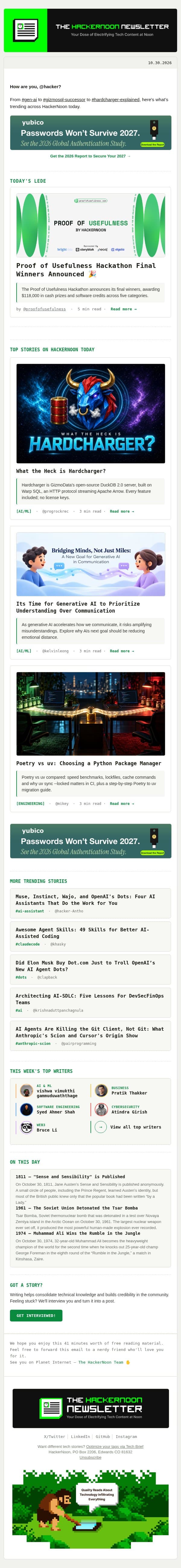 What the Heck is Hardcharger? email from Hackernoon screenshot