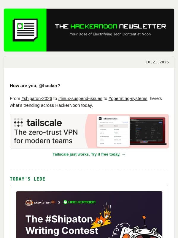 Shipaton Blogging Contest Winners Announced 🎉 email from Hackernoon