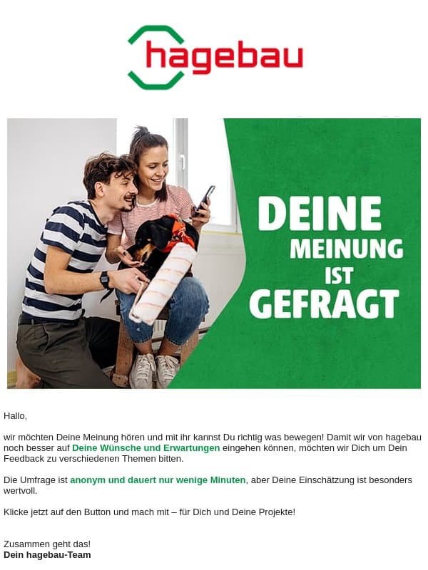 📢 Mit Deiner Meinung etwas bewegen! email from Hagebau