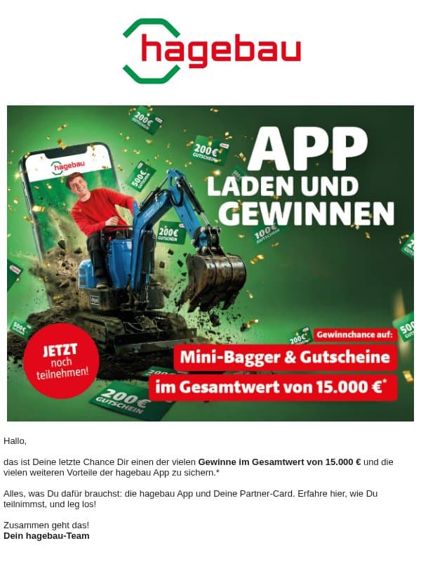 ⏰ Nur noch bis Sonntag: Jetzt Gewinnchance sichern! email from Hagebau
