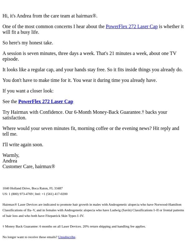 Answering "Will I actually keep up with it?" email from HairMax