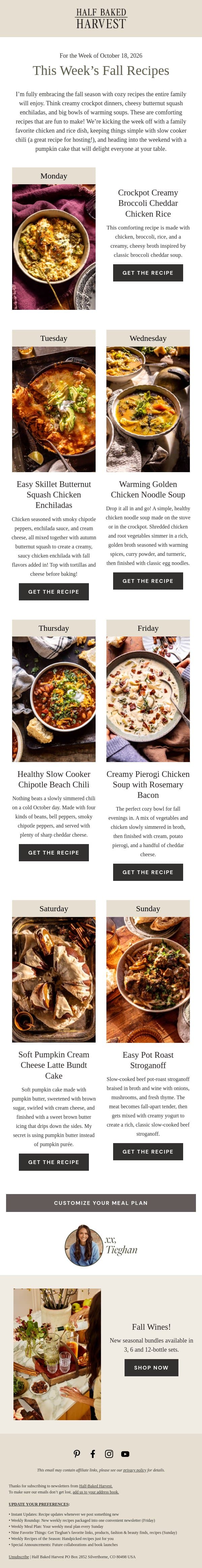 Seven Cozy Fall Recipes to Make This Week! email from Half Baked Harvest screenshot