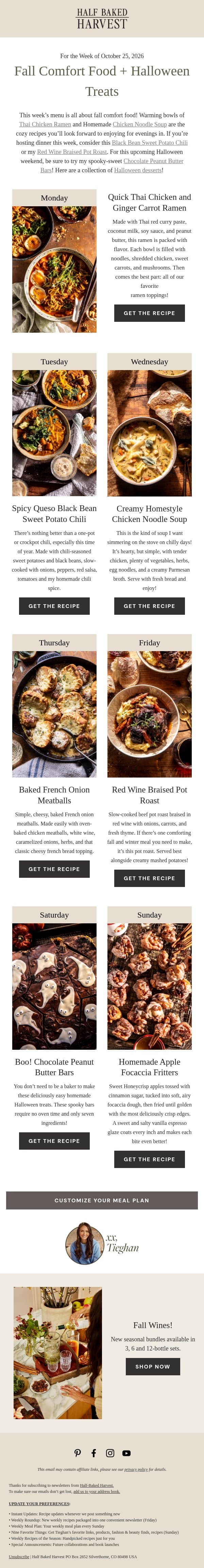 Fall Comfort Food and Halloween Treats email from Half Baked Harvest screenshot