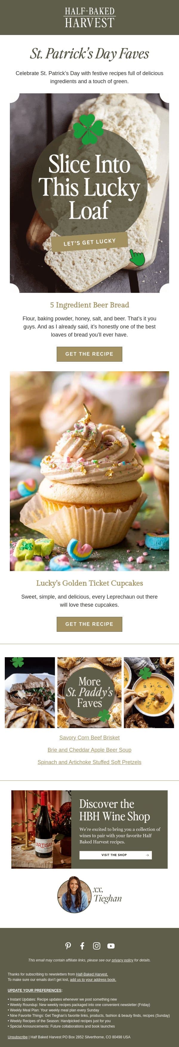 Our Go-To St. Patrick’s Day Recipes email from Half Baked Harvest screenshot