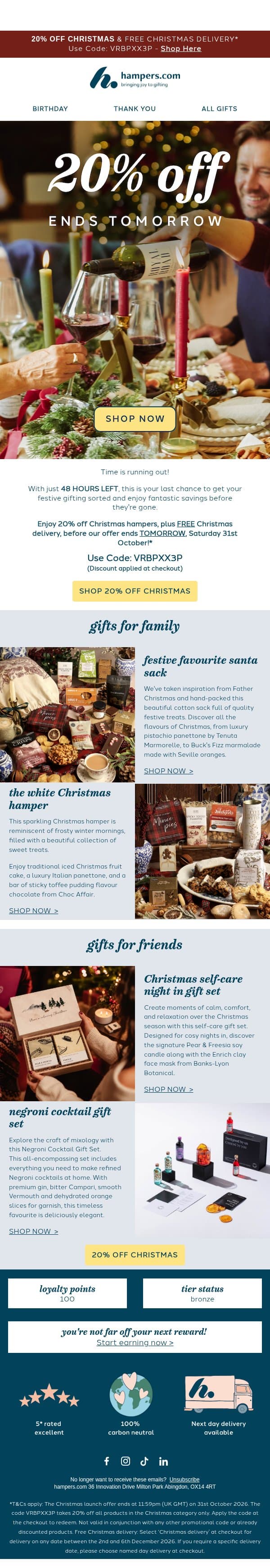Last Chance for 20% Off ๐ email from Hampers.com screenshot