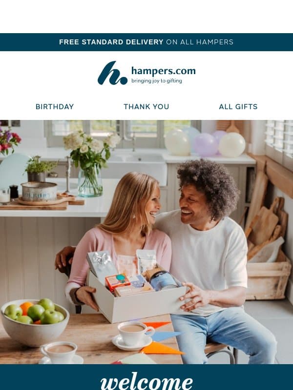 Thanks for signing up! 👋 email from Hampers.com