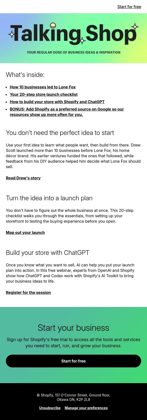 π Put your business idea in motion email from Handshake screenshot