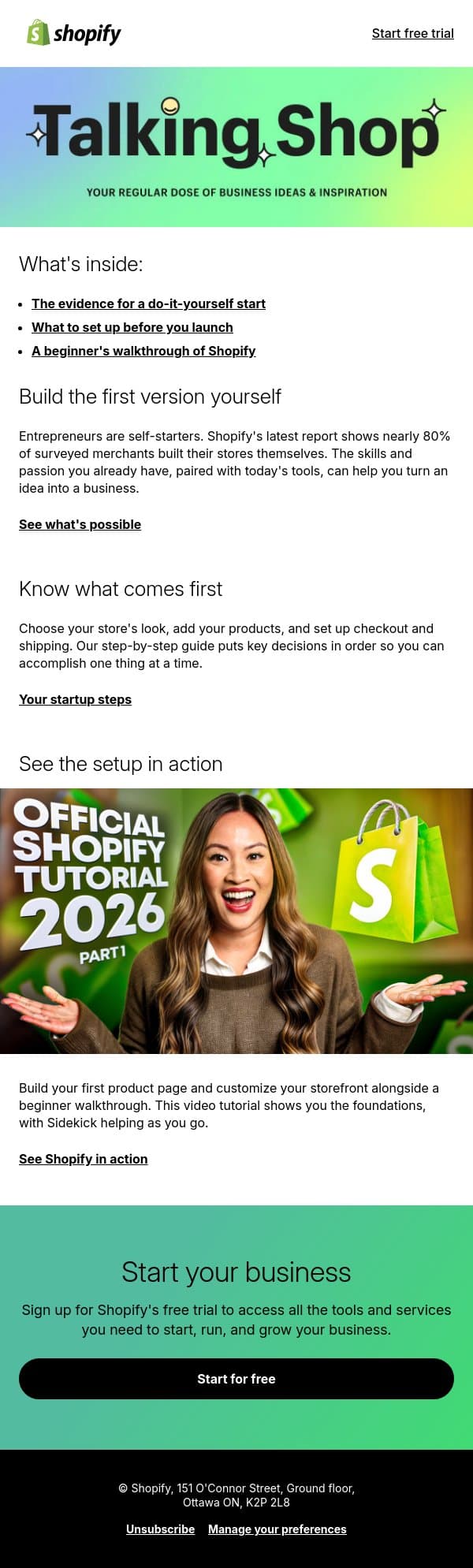A DIY startup guide email from Handshake screenshot