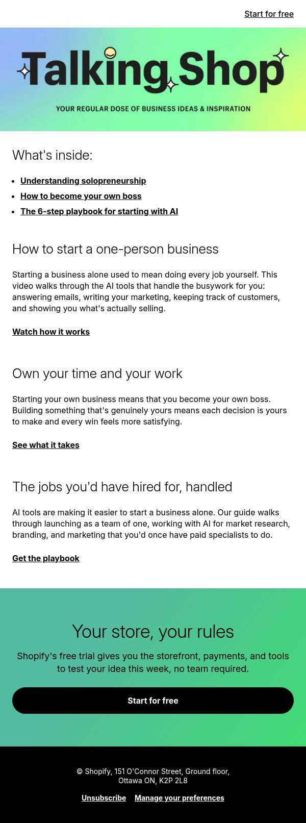 🧍 The business you can start alone email from Handshake screenshot