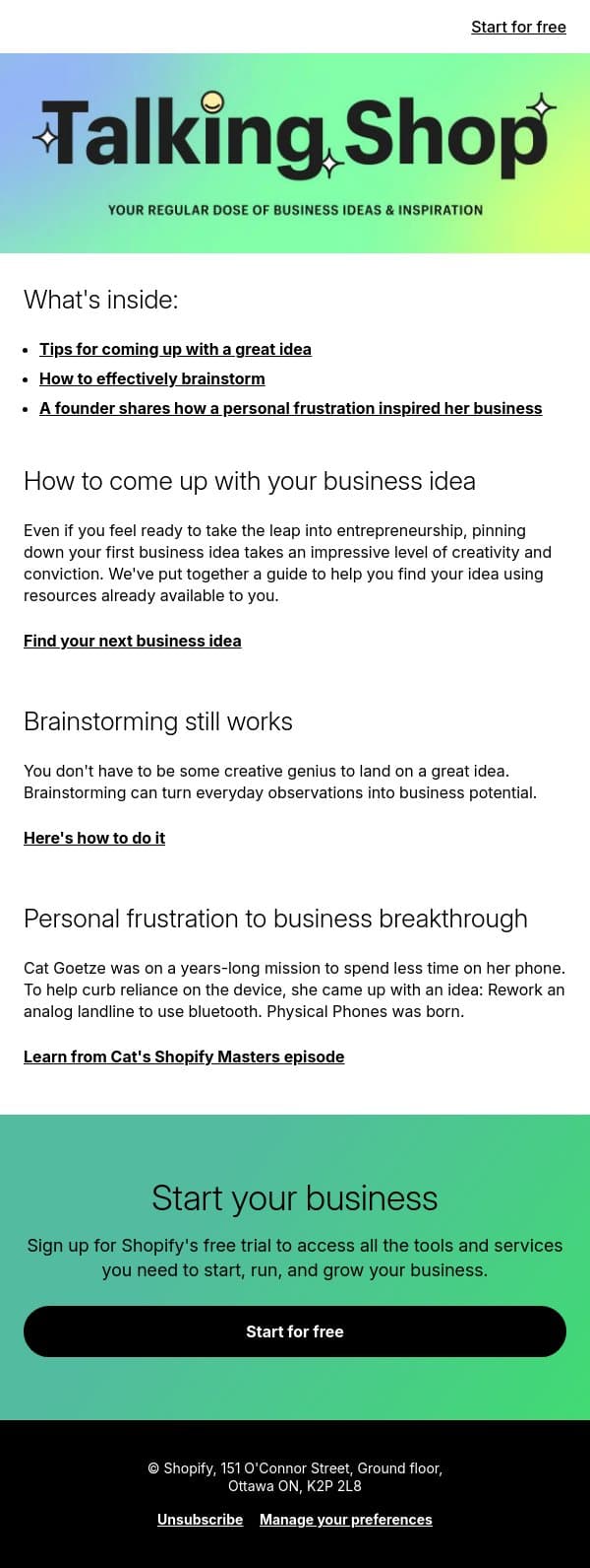 đź’ˇ Find a business idea that fits you email from Handshake screenshot