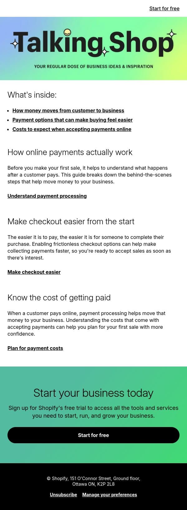 đź’° How do you actually get paid online? email from Handshake screenshot