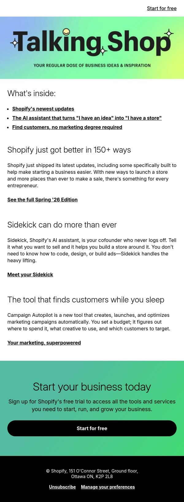 🚀 Starting a business just got a lot easier email from Handshake screenshot