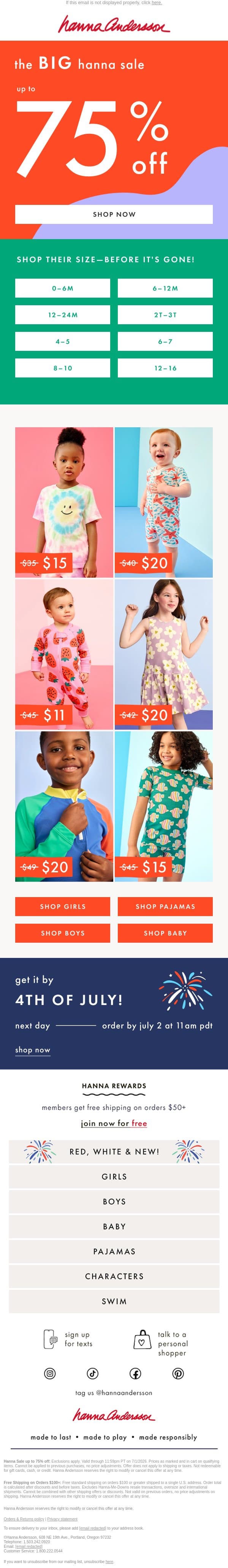 It Just Got Better: Up To 75% Off email from Hanna Andersson screenshot