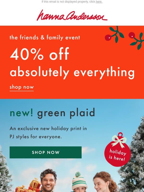 🌲 New Green Plaid + 40% Off ABSOLUTELY EVERYTHING! email from Hanna Andersson