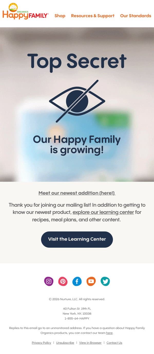 You signed up just in time! email from Happy Family Organics screenshot