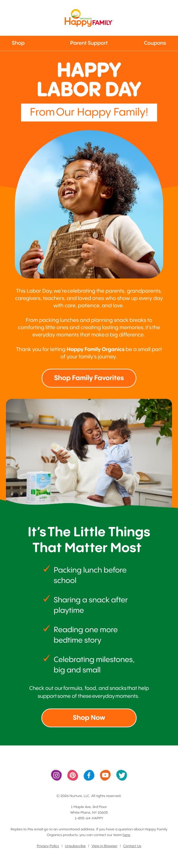 Happy Labor Day from Our Happy Family to Yours email from Happy Family Organics screenshot