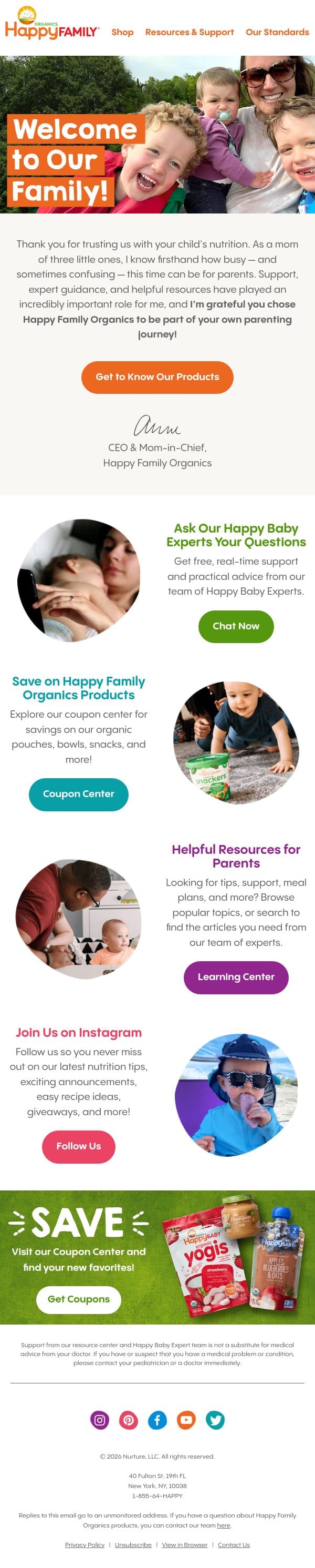 A message from our Mom-in-Chief email from Happy Family Organics screenshot