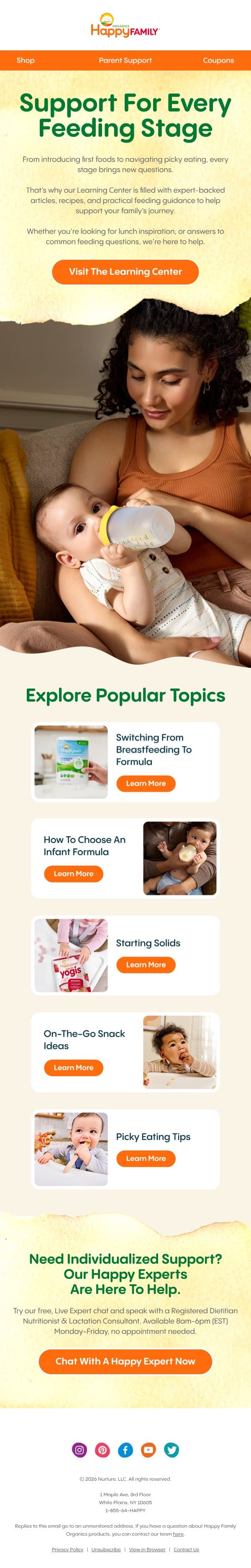 Parenting Questions? We’ve Got Resources. email from Happy Family Organics screenshot