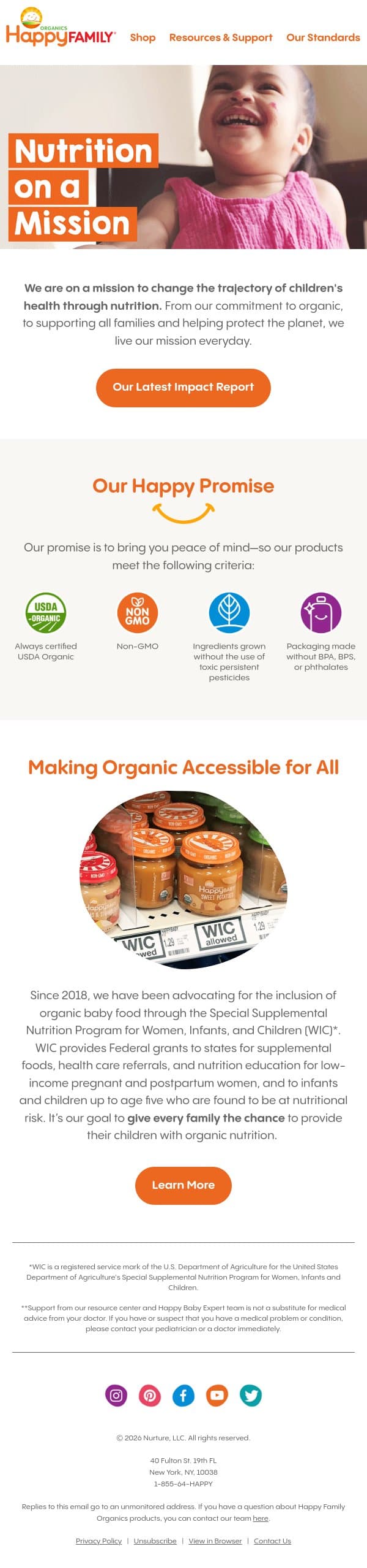 What's Nutrition on a Mission? email from Happy Family Organics screenshot