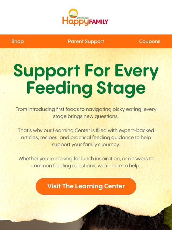 Parenting Questions? We’ve Got Resources. email from Happy Family Organics