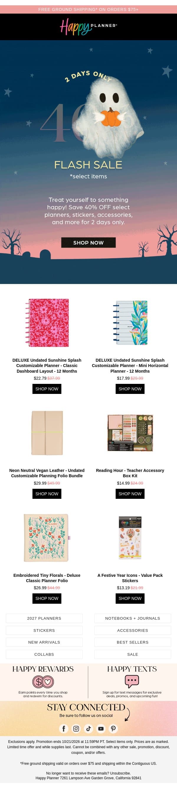 40% OFF? Now That’s a Treat! email from Happy Planner screenshot