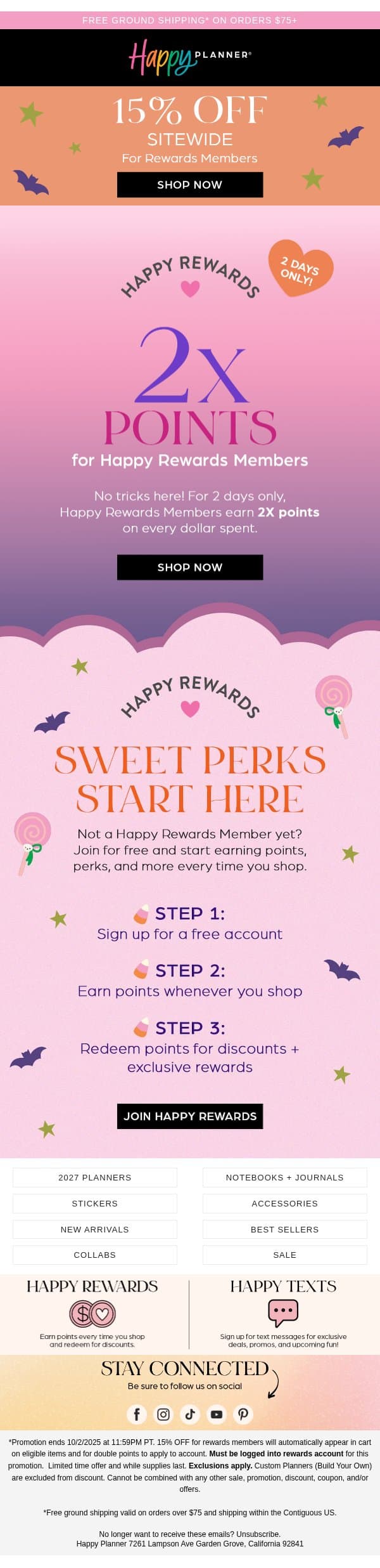 A Treat for You: 2X Points! 🍭 email from Happy Planner screenshot
