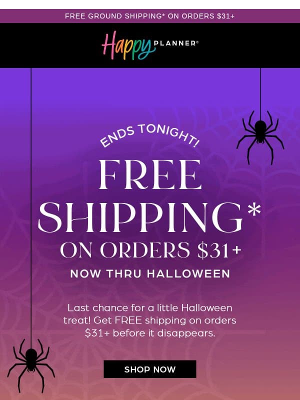 FREE Shipping Ends Tonight 🦇 email from Happy Planner