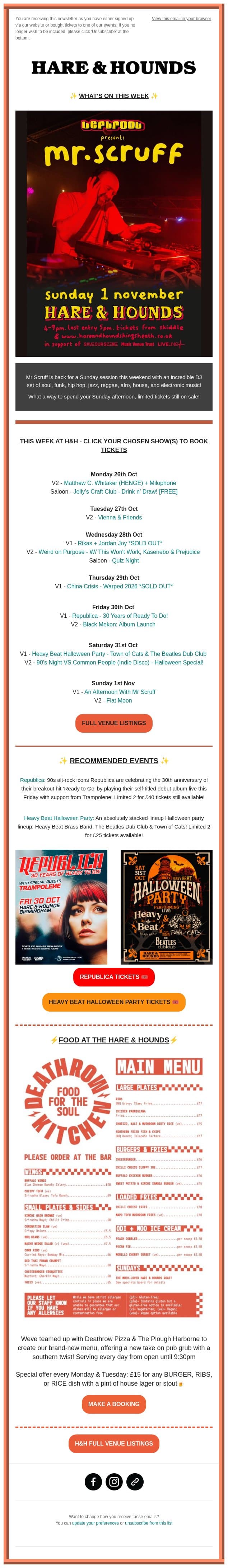 ✨ WHAT'S ON THIS WEEK ✨ email from Hare & Hounds screenshot