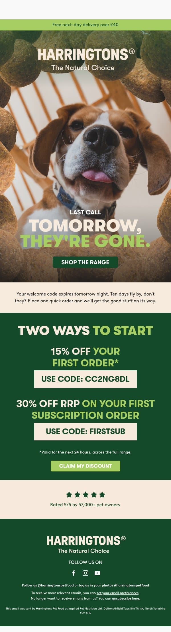 Your discount is about to run off... π email from Harringtons screenshot